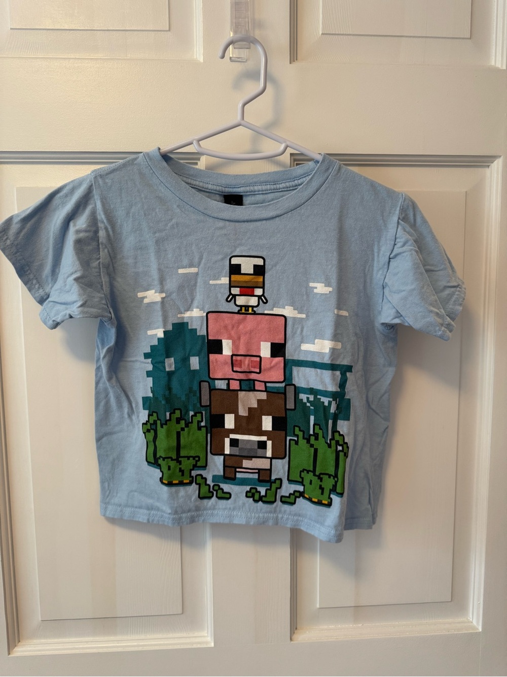 Gildan Light Blue Kids Pixel Animal Stack Short Sleeve Tee